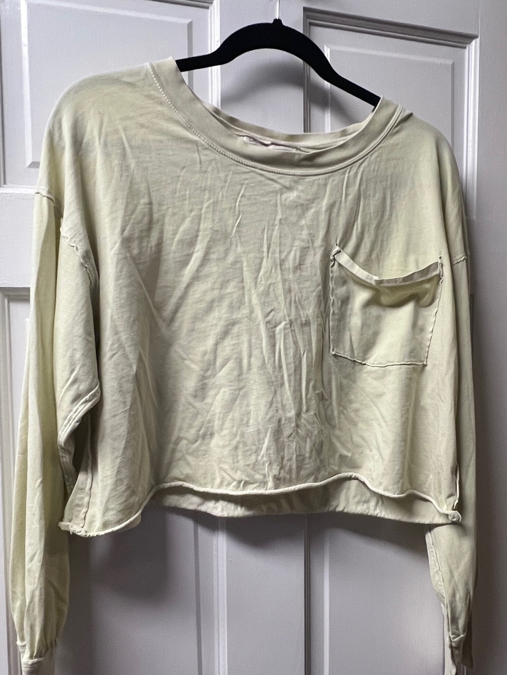 Free People Pale Yellow Cropped Pocket Sweatshirt